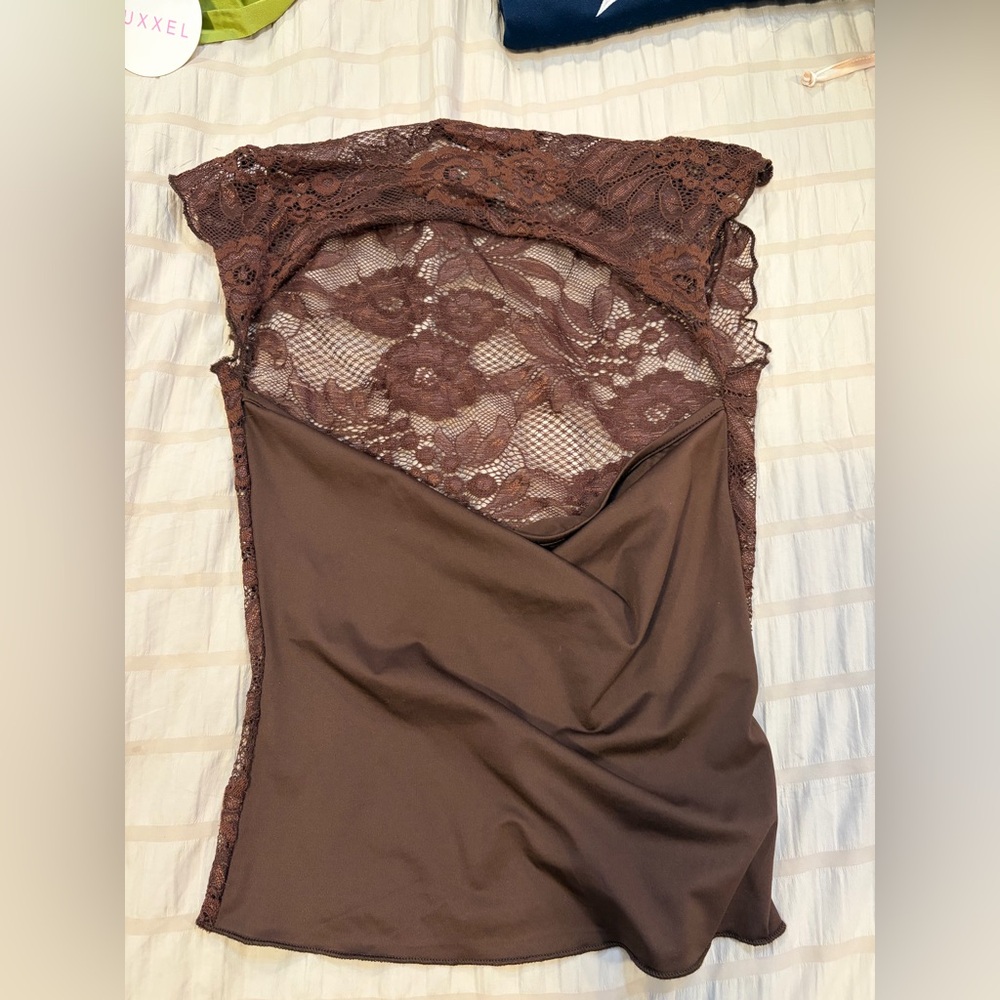 REVOLVE Brown Lace Crop Top